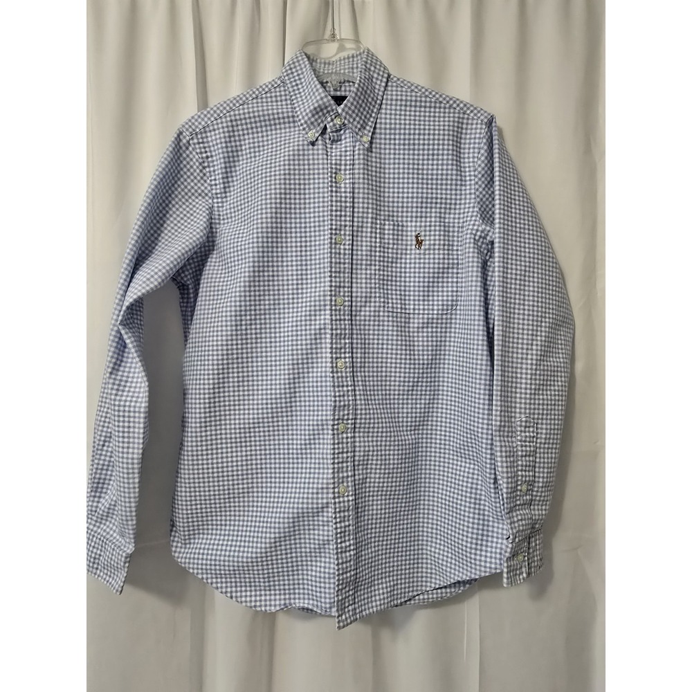 Ralph Lauren Shirt Mens Medium Blue White Gingham Check Classic Fit Button Down